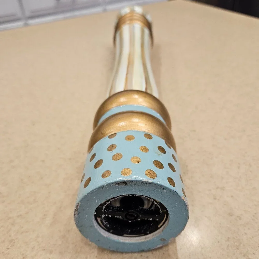 RARE RETIRED MACKENZIE CHILDS TALL PARCHMENT CHECK WOOD SALT PEPPER MILL GRINDER